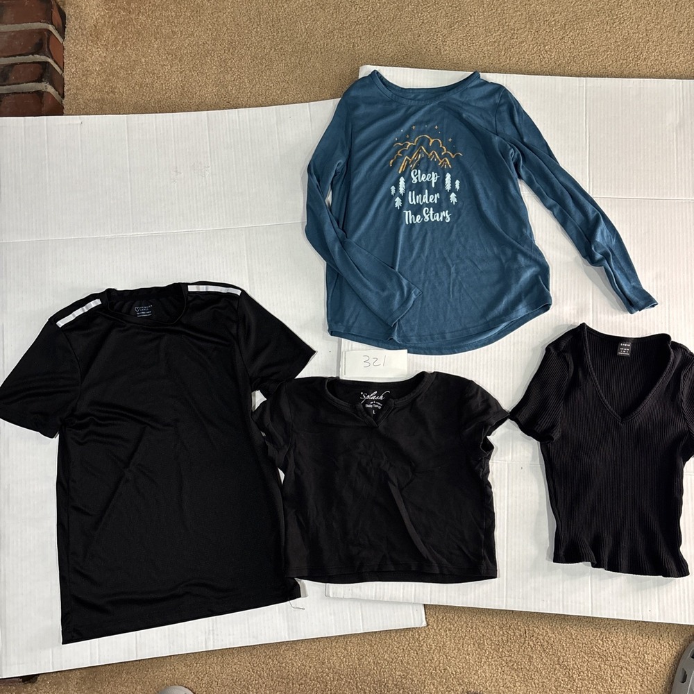 Lot of 4 Girls Tops – Mixed Sizes – Long Sleeve & Short Sleeve – Casual Bundle
